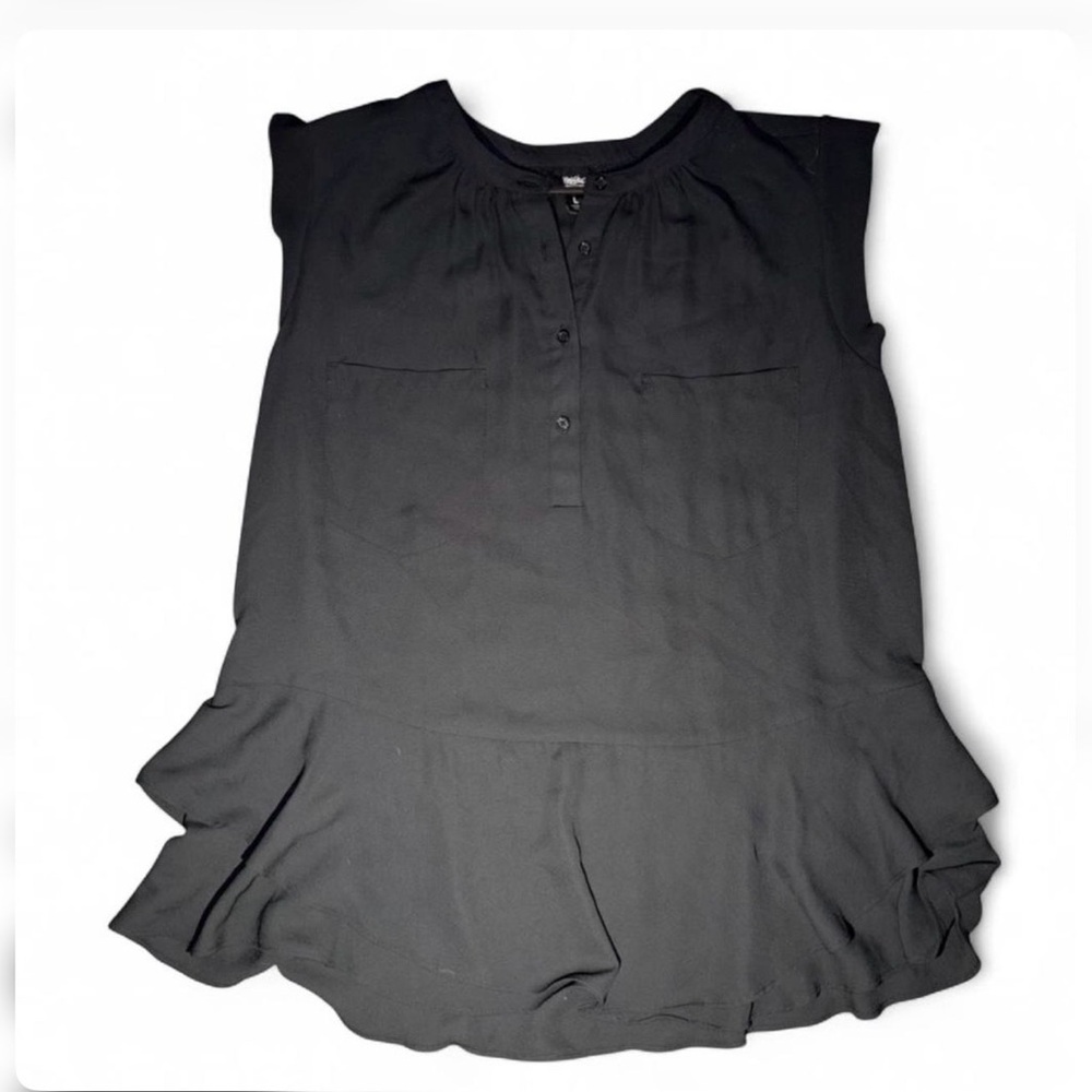 Sheer Chiffon Black Ruffled Sleeveless Blouse - Picture 2 of 8